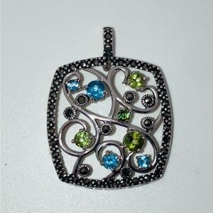 SOLD Blue Topaz Peridot Sterling Silver Marcasite Pendant